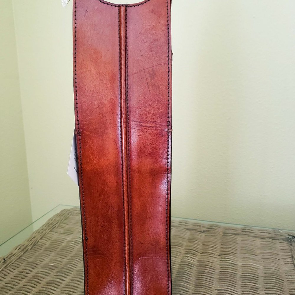 Handcrafted Leather Wine Bottle Carrier - Brown